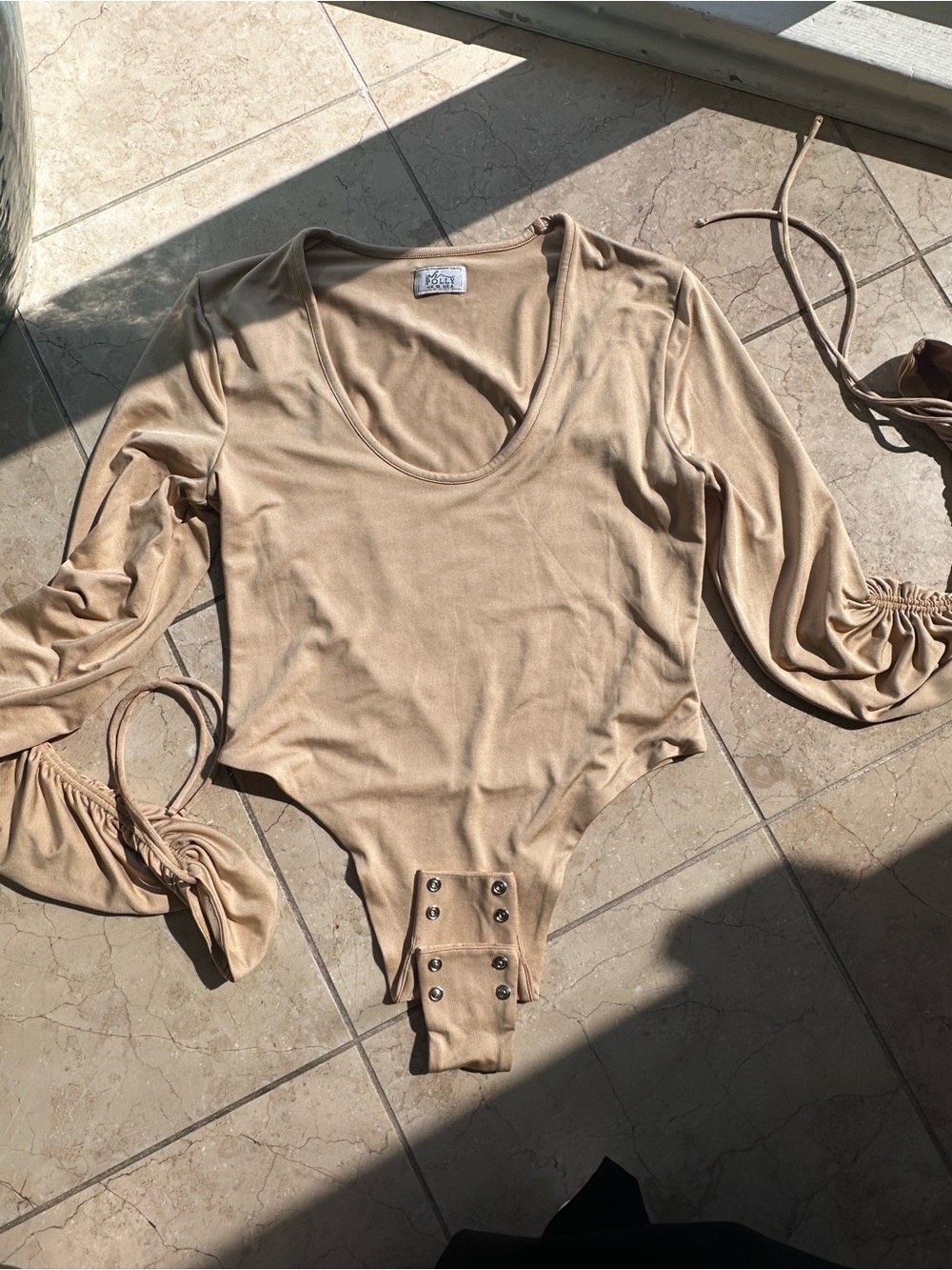 Oh Polly Beige Long Sleeve Scoop Bodysuit